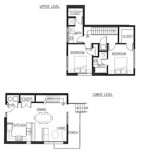 Floor plan for 2 beds, 2 baths, 1137 sqft